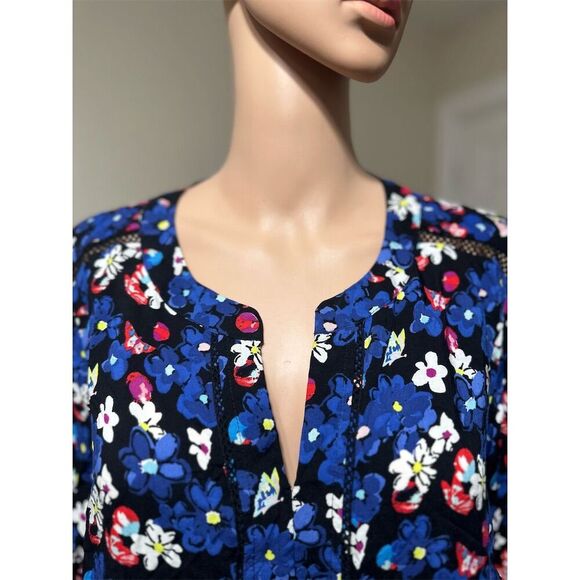 Talbots Floral Tunic Blouse Blue 3/4 Sleeve Crochet Accent Size 2X Petite - Picture 4 of 10